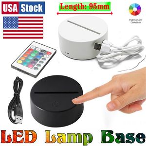 USA lager RGB led-lampor 3D Touch Switch Lampsockel för Illusion 4mm Akrylljuspanel 2A batteri eller DC5V USB-driven