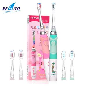 Seago Children's Electric Toothbrush LED Light Smart Reminder Replacement Nozzles Battery Supply Sonic for 3 Years+ 220224