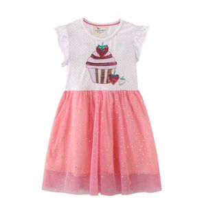 Atlama Metre Yaz Prenses Kız Elbise Tutu Mesh Parti Bebek Frock çocuk Giysileri Moda Boncuk Dondurma Elbise 210529