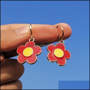 Hoop & Hie Earrings Jewelry Zx Red Yellow Flower Pendant Hanging For Girls Cute Enamel Daisy Hies Wholesale Women Ins Drop Delivery 2021 Sxd