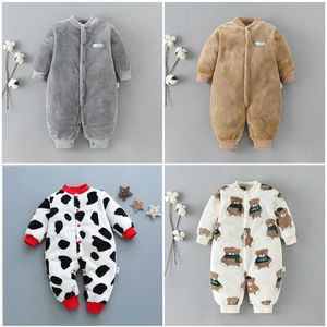 Höst vinter baby varm kläder pojke flicka ren färg romper spädbarn flanell mjuk fleece jumpsuit toddler totalt 211011