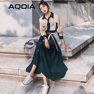 Verão Casual Sashes Mulheres Maxi Vestido Desligado Collar Solta Patchwork Button Up Pocket Ladies Camisa Vestidos Robe Vestidos 210521