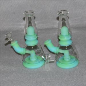 Glas Bong Hookah Glöd i Dark Silicone DAB Rig Beaker Bongs Vattenrör Oljeplattor med 14mm skål Quartz Banger grossist