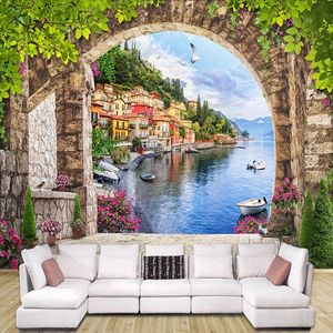 Stile europeo 3D stereoscopico piccolo città vista strada soggiorno soggiorno tv sfondo wallpaper cafe ristorante murale impermeabile