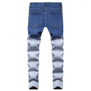 Men's Jeans 2021 Two-Tone Stretch Denim Trousers Teenagers Washed Casual Ripped With Whiskers