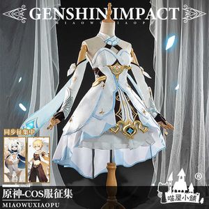 Anime gry Gensshin Impact Traveler Lumine Battle Uniform Codzienny Lolita Shiny Dress Cosplay Costume Halloween Freeshipping 2020NW Y0903