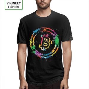 Cool Men Koszulki Kolorowe Kolory Bitcoin Koszulka Koszulka 3D Drukuj Graficzny T-shirt Czysta bawełna XS-3XL Plus Size Tshirt 210706