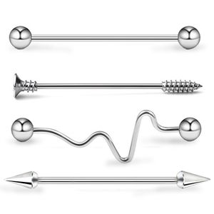 Body Punk 4pcs/set Piercing Bars 14G 316L Surgical Steel Industrial Straight Helix Studs Barbell Earrings for Women