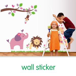 Zoo Hayvan Sticker Anaokulu ve Childern Oda / Çıkarılabilir Duvar 3D Duvar Çıkartmaları 98 * 115 cm 210420