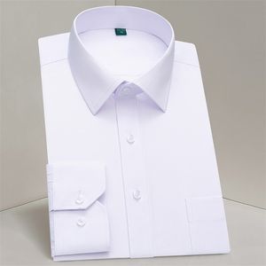Bröstficka Vit Formell skjorta Mens för företag Solid Social Dress Men Tröjor Långärmad Arbetskontor Ljus Blå Svart Rosa 210708