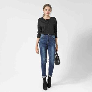 Jeans pour femmes Casual Slim-Fit Crayon Skinny Leg Denim Pantalon Dark Wash Mid Taille pour Femmal Automne Design 211129