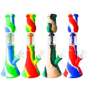 12.5" Silicone Beaker Bong Recycler Bubbler with 6 arm tree perc cage water pipe bong dab rig