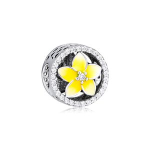 CKK DIY amarelo Plumeria Flower Charms se encaixa pandora pulseira 925 prata esterlina miçangas de metal jóias fazendo berloques kralen
