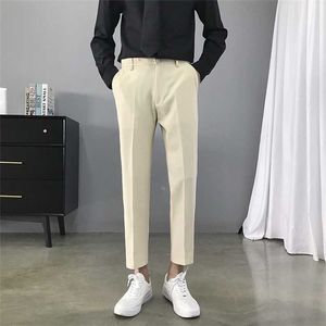 韓国のファッションの夏の男性スーツのパンツ足首の長さの薄いドレープカジュアルビジネスパンツオフィスのズボンPantalones Hombre 211201
