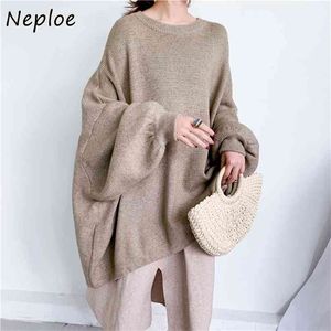 Lantern Sleeve Loose Solid Color Knitted Pullovers Autumn Winter Plus Size Clothes Women O-neck Casual Sweaters 210422