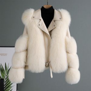 Fashion Design Plush Fur Coat Female Long Sleeve Motorcycle Short Slim Fur Coat