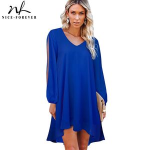 Nice-forever Summer Women Fashion Cold Shoulder Mini abiti sexy Casual oversize Stright Dress btys01 210419