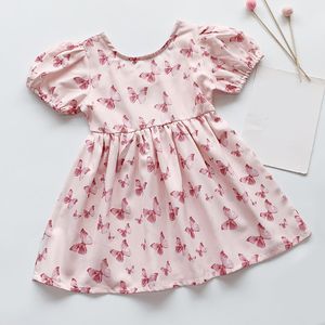 女の子ドレス韓国風プリンセスピンクの蝶夏半袖子供210515