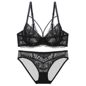 NXY SEXY SET SEXY French Lace Ultra-Thin Transparent BH och Briefs Set Underkläder med push Up Kvinnor Underkläder Plus Storlek A B C D E CUP 95D 1127