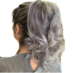 Silver Grey hair wet wavy Wrap around ponytail hairpiece Highlight gray real hairs pony tail for black women soft and Natural 1pcs 120g140g100g