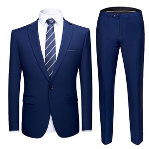 Abiti da uomo Set Abiti da ballo formale blu royal con pantaloni Abito da smoking per matrimonio da uomo Abito da uomo slim fit da uomo 6XL 210524