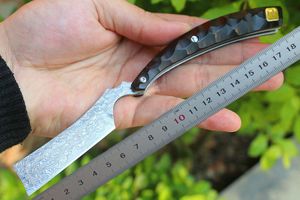 1Pcs 2021 Damascuss Razor-T Folding Knife Damascus Steel Tanto Point Blade Ebony Handle EDC Pocket Knives With Zip Nylon Case