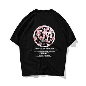 T-shirt oversize hip-hop fiore contro la guerra T-shirt uomo Streetwear Sakura Harajuku T-shirt manica corta in cotone sciolto T-shirt HipHop coppia 210603