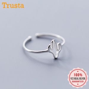 Trusta Solid Real Sterling Silver Mode sieraden Hollow Tree Cocktail Opening Ring Siffo Sized Meisjes Kinderen Xmas DA17 Band Ringen
