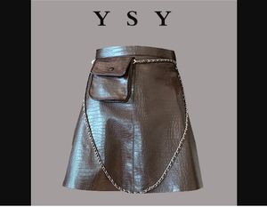 Outono novo design feminino cintura alta linha a bolsa de correntes de couro PU patchwork saia curta plus size MLXLXXL3XL4XL