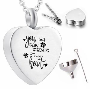 Hund skriver asken urn hängande halsband kremation smycken minnessake-yaw vänster tass utskrifter av mitt hjärta