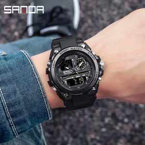 Sanda Top Brand Men's Watches Military Wristwatch Dual Display Men Sports Watches Waterproof Digital Quartz for Men Clock 6024 Q0524
