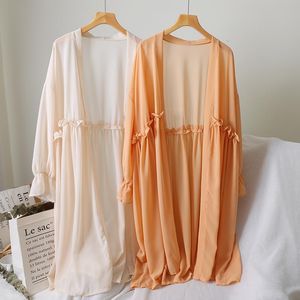 Blusas das mulheres Camisetas Chiffon Cardigan Kimono Ruffle Melhor Verão Mulheres Manga Longa Blusa Blusas Mujer de Moda 2021 Coreano Plus Size Camiseta