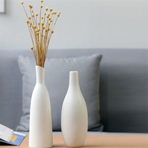 1pcs vit keramisk vase vardagsrum dekoration blomma behållare modern bröllop centerpiece bordsskiva för heminredning h22cm 211215