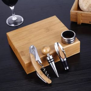 Bar Tools Accessories Premium Automatic wine Bottle Opener Corkscrew Bamboo Business Gift Sets