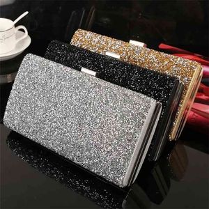 Women Evening Clutch Bag Diamond Sequin Wedding Purse and Handbag Party Banquet Black Gold Silver Two Chain Shoulder 210823