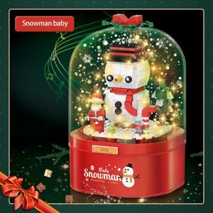 Christmas Decorations Decoration Music Box Toy DIY Building Blocks Snowing Santa Claus Snowman Candy House Year 2022 Noel