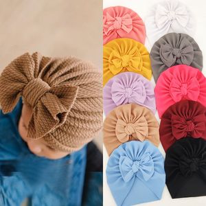 INS 10 Colors Fashion Pure Color Baby Beanie Cap Bow Knot Hair accessories Cap Infant Turban Hats