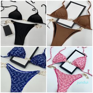 Designer Fashion G Chain black Women Swimsuits Bikini set Multicolors Summer Time Beach Bathing suits Wind Swimwear