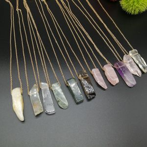 Irregular Natural Crystal Stone Gold Plated Pendant Necklaces With Chain For Women Girl Party Club Energy Jewelry