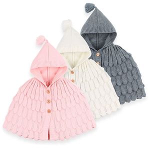 Autumn Winter Baby Boys Girls Hooded Hollow Out Knit Jacket Warmth Children Kids Pure Color Cloak Cardigan Coat 210521