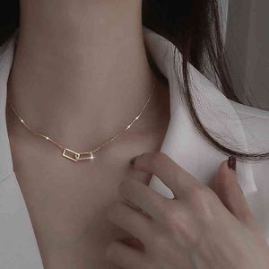 925 Sterling Silver Necklace Shiny Rectangular Pendant Inlaid Cubic Zirconia Choker For Girls Exquisite Jewelry NK064