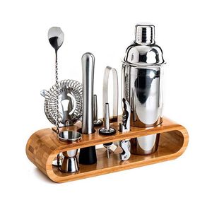 Aço inoxidável Cocktail Shaker Mixer Wine Martini Bar Ferramentas para Barman Bebida Party 350ml / 550ml / 750ml Conjunto de 9 peças