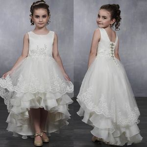 Moda altas vestidos de niña de flores de alta escalon para la boda una línea para niños pequeños Paguent vestidos de plomo para niños vestido de fiesta