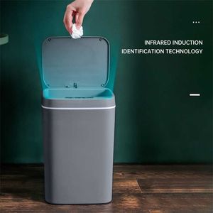 Lixo do sensor inteligente lata eletrônica automática casa de banho doméstico banheiro impermeável estreita costura 211215