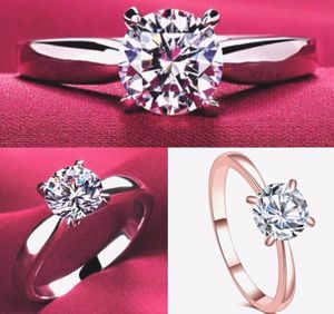 White Gold Rings for Women Round Cut Zirconia Diamond Solitaire Ring Wedding Band Engagement Bridal