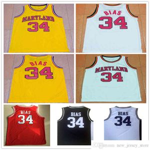 NCAA 1985 Maryland Terps College Basketball Jersey 34 Len Bias Basketball Shirt University Yellow White Black Red Wholesale Jerseys