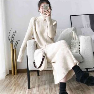 Pullover Turtleneck Sweater Women Long Autumn Winter Dresses For Warm Thick Casual Female Knitted Dress Robe Femme 210514