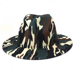 Top Hat Men Kvinnor Fedora Hattar Kvinna Wide Brim Cap Camouflage Jazz Caps Man Mens Mode Höst Vinter Trilby 2021 Partihandel 5Colors