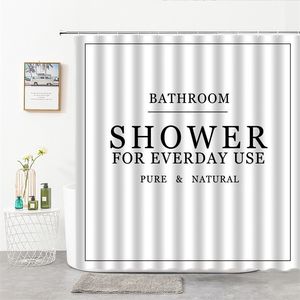 Letter Printing Black White Shower Curtains Pure Natural Art Design Bathroom Curtain Simple Nordic Home Decor Waterproof Screen 211116