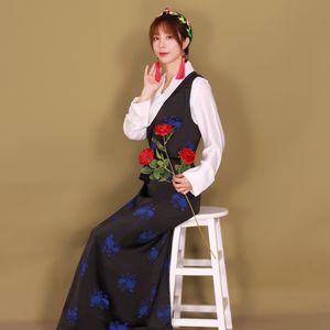 Этническая одежда Женщины традиционный тибетский с длинным рукавом Cheongsam Top + платье без рукавов летнее классическое азиатское костюм шелковое платье